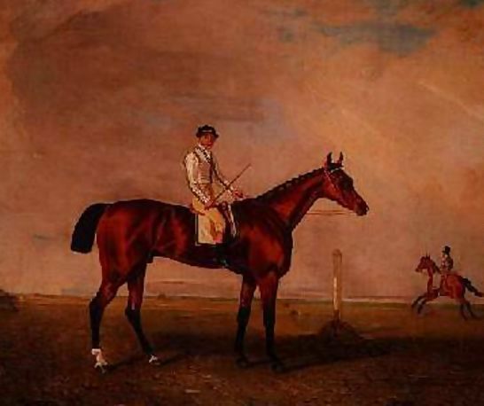 Lambert Marshall _ Bay racehorse with jockey on a racecourse.jpg Lambert Marshall _ Bay racehorse with jockey on a racecourse.jpg