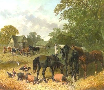 John Frederick Herring, Jnr. _ Horses Cattle Berkshire Saddlebacks and Chickens.jpg