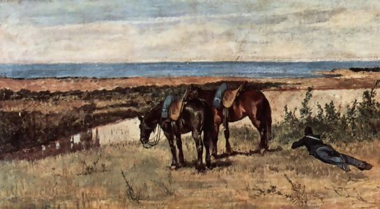 Giovanni Fattori _ A soldier with two horses on the shore of the sea.jpg